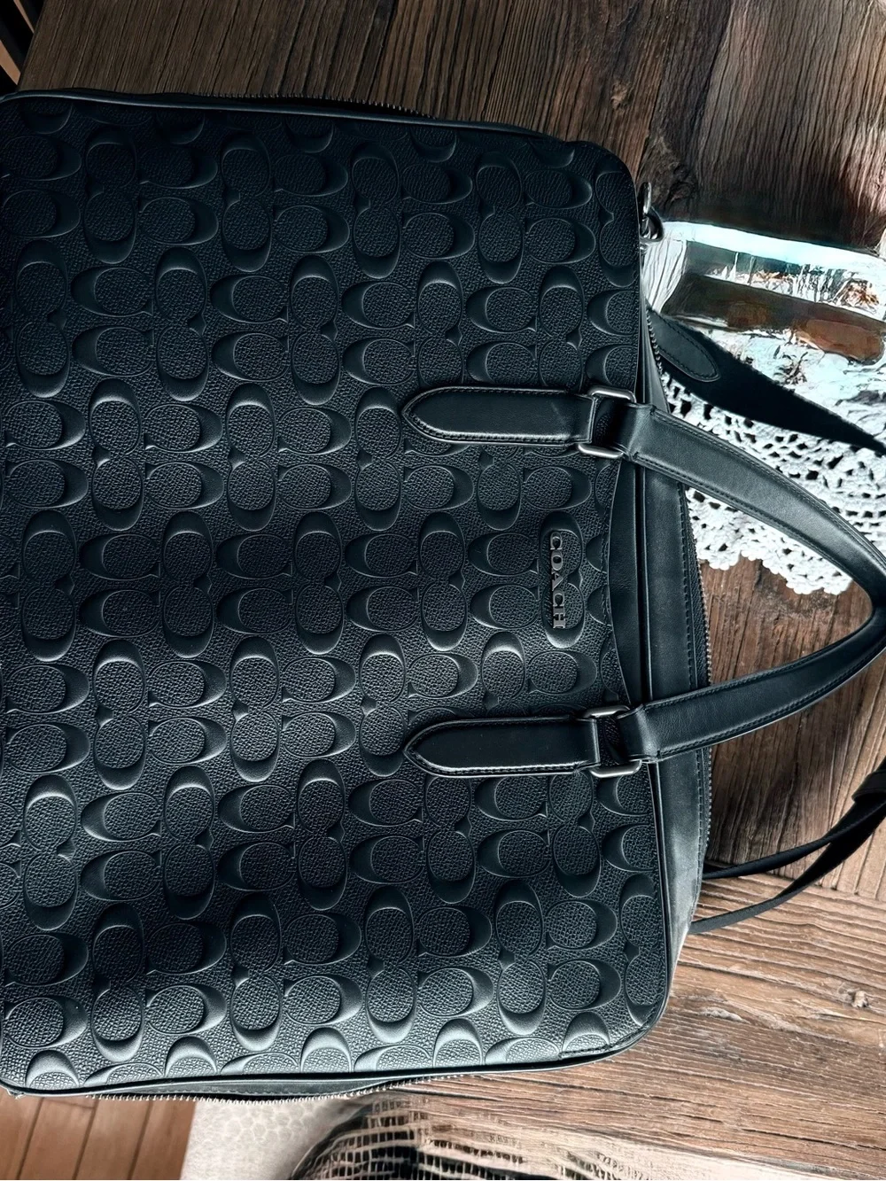 Coach Black Embossed Signature Leather Satchel